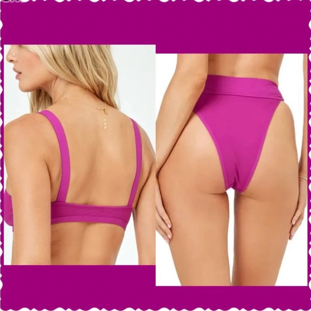 L*Space Farrah Bikini Top and Lola Bitsy Bikini Bottom Ribbed Swimsuit Sz Small